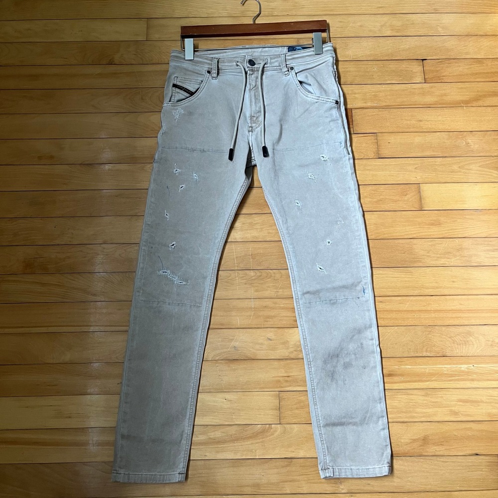 Diesel Krooley cb  ne JoggJeans Mens Beige Distressed Slim Tapered Pants W28 L30